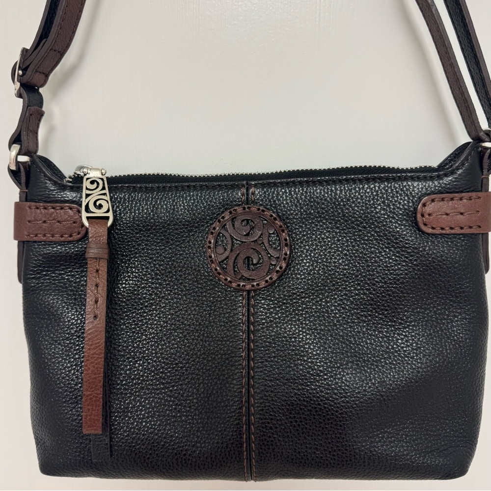 Brighton Black Pebbled Leather Shoulder Bag with Brown Accents